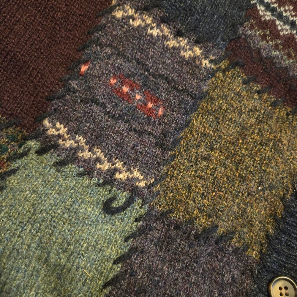VTG Eddie Bauer "Legend Collection" Deer Bay Patchwork Knit Cardigan medium - Picture 9 of 10